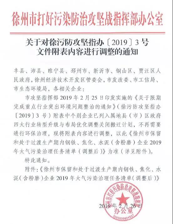 《徐州處于保留和過渡期內(nèi)鋼鐵、水泥、焦化企業(yè)2019年大氣污染治理任務(wù)清單》